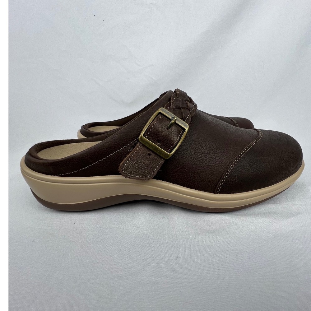 Orthofeet 72012 Leather Mule‎ Comfort Slip On Flat Brown Womens 9 WIDE WIDTH